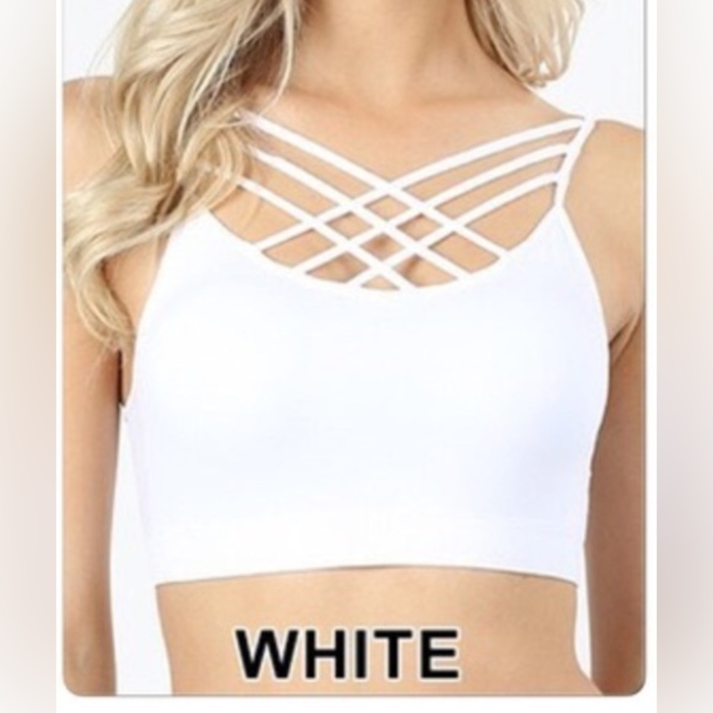 BOUTIQUE ITEM- TRIPLE CROSS BRALETTE W/PADS IN WHITE - Picture 8 of 8